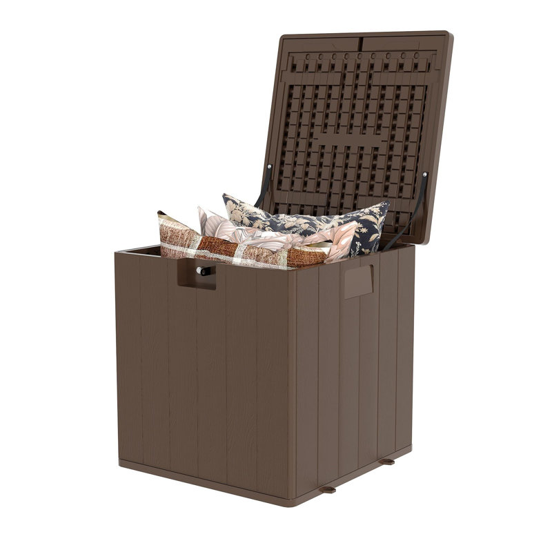 Boîte de rangement extérieure imperméable de 28 gallons, boîte de rangement de terrasse pour la livraison de colis, boîte de terrasse verrouillable en résine, petit contenant carré pour coussins de meubles, outils de jardin, accessoires de piscine