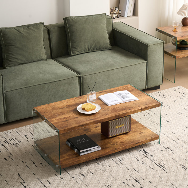 Petit canapé en verre trempé noyer, table basse en MDF,