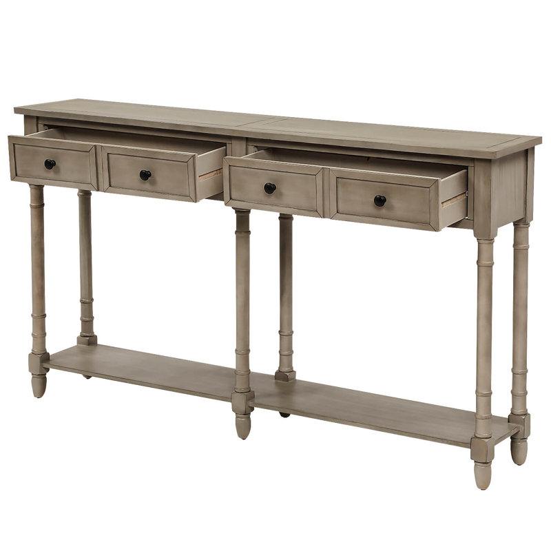 Console en bois avec 2 tiroirs et tablette inférieure Sheen, Gris délavé