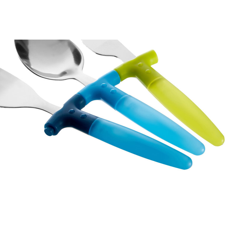 Highfill 3 Piece 18/10 Stainless Steel Steak Cutlery Set, Service for 1, Blue/Green/Silver