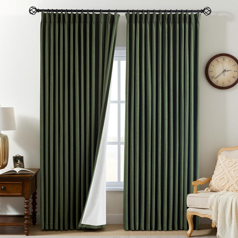 YZ Home Linen Pinch Pleated 100% Blackout Curtains for Bedroom and Living Room Darkening Thermal Window Curtain Drapes with 16pc Hooks(2 pages)