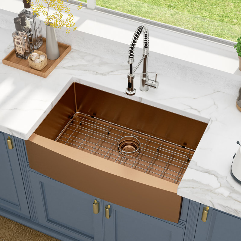 30" L x 21" W Farmhouse Kitchen Sink Stainless Steel Sink Single Bowl Kitchen Sink, Rose Gold