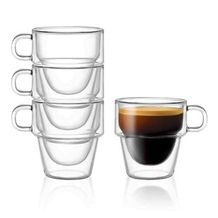 Espresso Cups Shot Glass Coffee 6.8 oz Set of 2 - Double Wall Insulated  Glass Mugs with Handle, Everyday Coffee Glasses Cups Perfect for Espresso  Machine and Coffee Maker (Include 2 Spoons) 