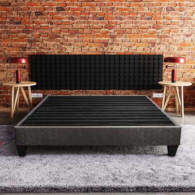 Base de lit simple tapissier TG: 14 po Lit plateforme, gris foncé, design contemporain: Essential