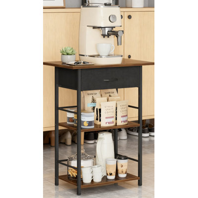 3-Tier Coffee Bar Cart With Drawer, Space-Saving Floor Standing Organizer For Kitchen, Living Room, Office, Coffee Maker And Appliance Stand