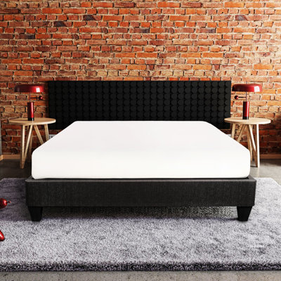 Structure de lit pleine grandeur tapissier gris foncé, sommier plateforme 14 po, contemporain, bois, sans sommier, tissu de base