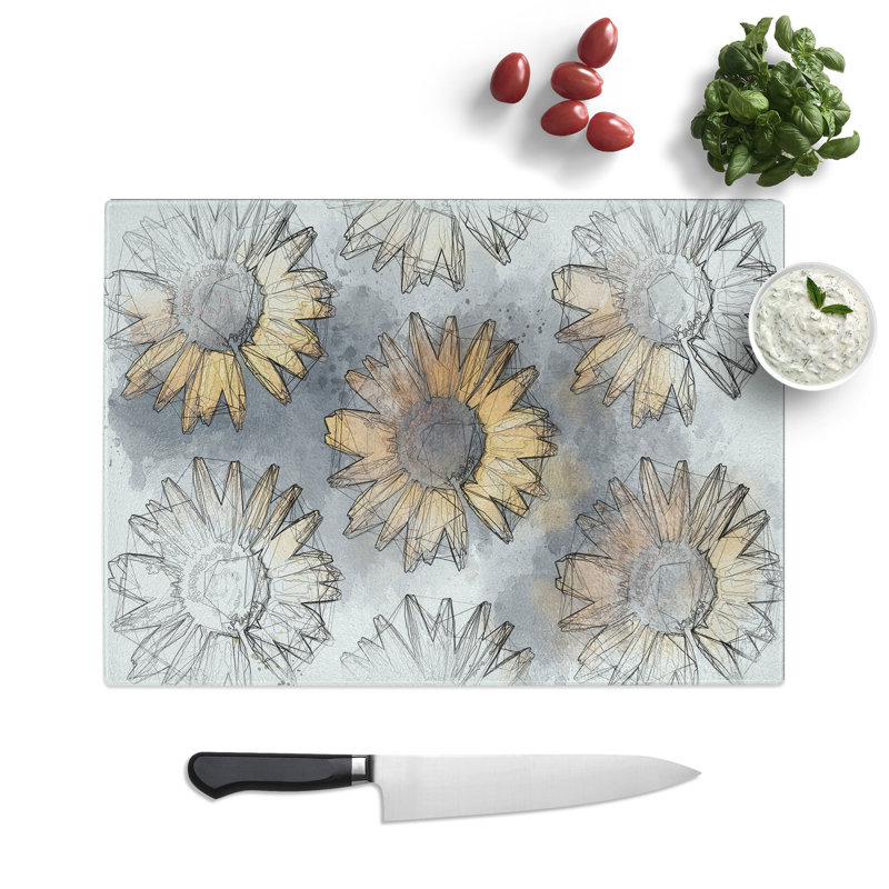 Tempered Glass a Wall of Sunflowers Sketch Chopping Board, 20 cm x 28.5 cm