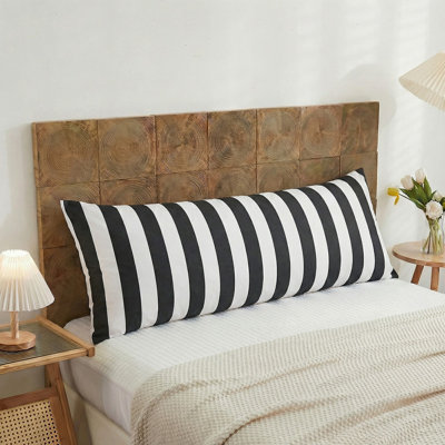 Housse de coussin pour le corps 20 x 54 pouces, taie d'oreiller 100% coton, taie d'oreiller à rayures noires et blanches, taie d'oreiller luxueuse en lin, taie d'oreiller longue à larges rayures douces et respirantes, 1 pièce
