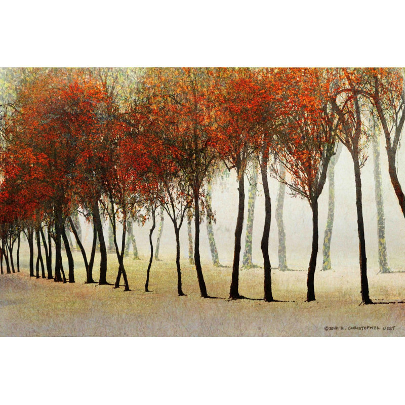 « row of trees red », reproduction d’art sur toile tendue, H 12 po x l 18 po