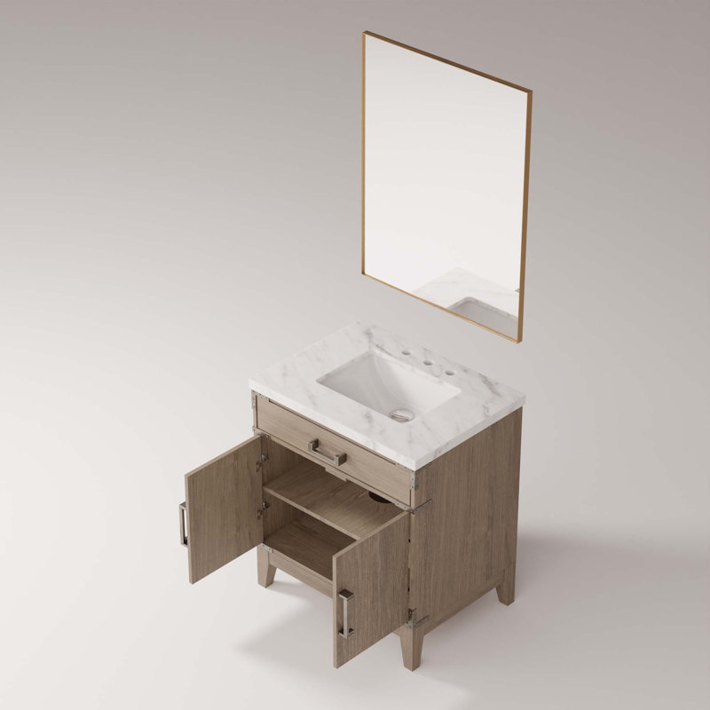 Meuble-lavabo simple, comptoir en marbre de Carrare et miroir