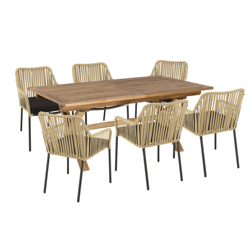 Mackynsie 6 - Person Patio Dining Set with Rectangular Table , Cushions Included, Cream/Black, Black