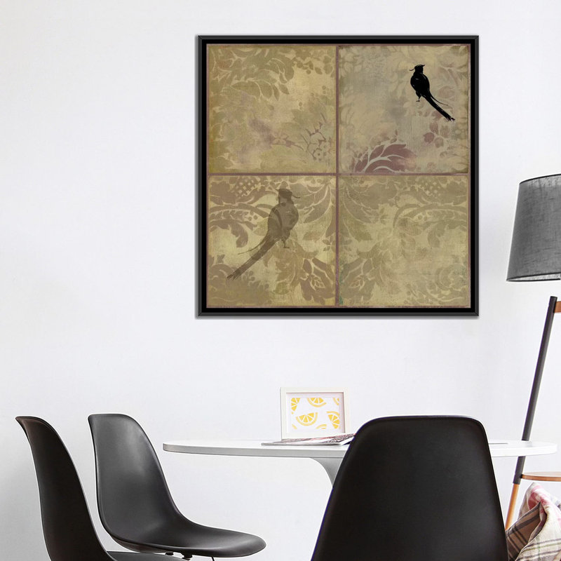 «Damask Birds», reproduction sur toile, H 18 po x l 18 po x P 1,5 po, Toile avec cadre noir, Pas de tapis