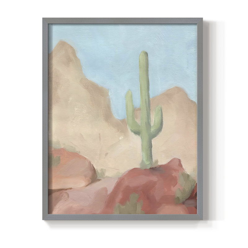 Sunny Saguaro III, reproduction encadrée - bois massif, H 15 po x l 12 po, Gris