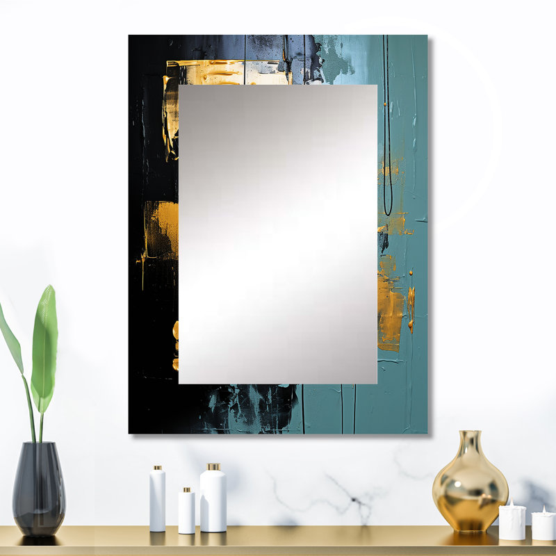 Bliss Of Happiness In Yellow And Blue IV - Abstract Collages Decorative Wall Mirror, Modern Mirror, Printed Metal Art