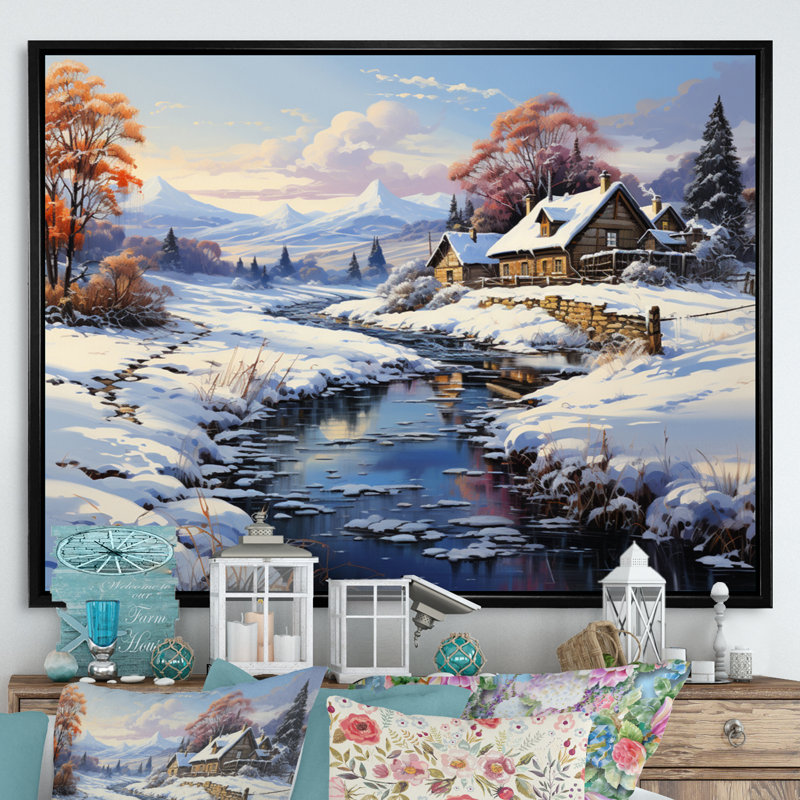 Winter Country Charm Landscape I, H 12 po x l 20 po x P 1 po, Cadre flottant noir