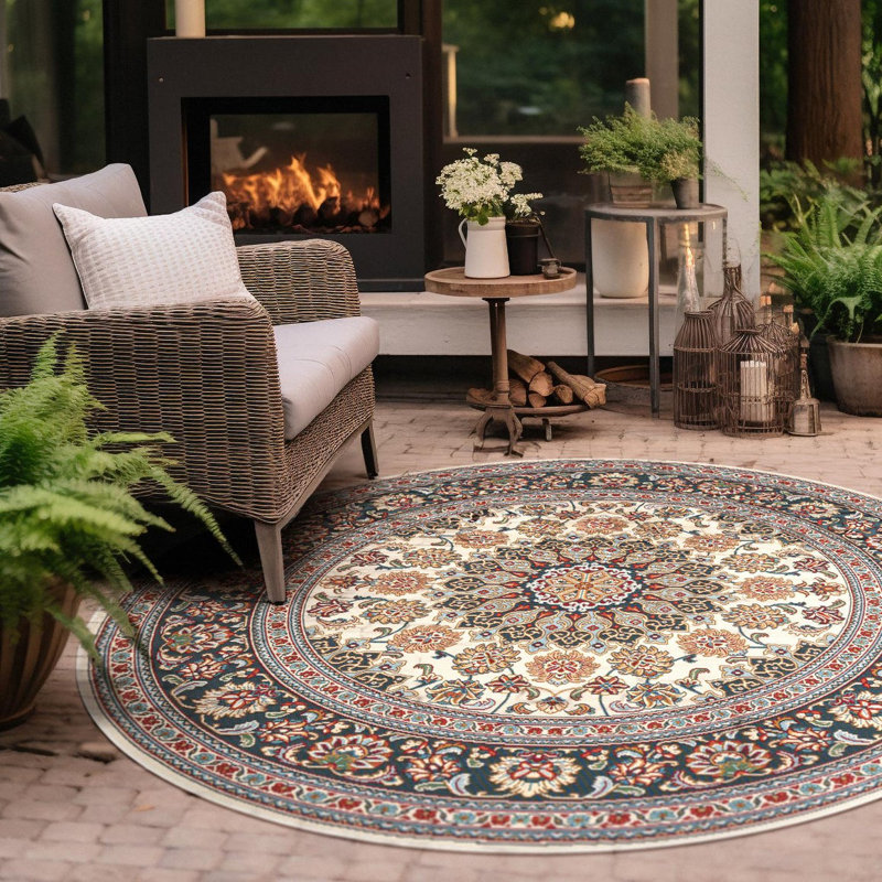 Washable Oriental Indoor / Outdoor Rug, Round 10'