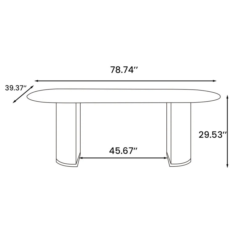  Table de salle à manger moderne minimaliste ovale avec plateau de table en pierre frittée, Blanc mat