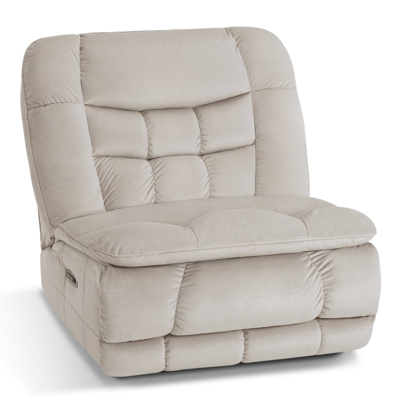 38.2" Seat Width Armless Glider Chair, Oversized Dual Motor Power Recliner with LED Ambient Light, Pet-friendly Fabric, Beige