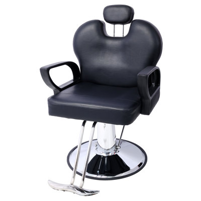 Black PU Leather Hydraulic Barber Chair with 135° Recline, 360° Swivel & Chrome Base