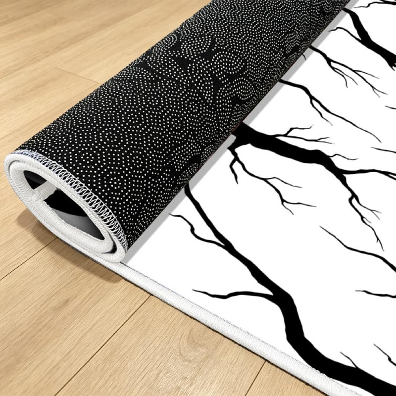 Orange Branches Branch Abstract Art Autumn Black Decoration Machine Washable Indoor Area Rug, Rectangle 79" x 118"