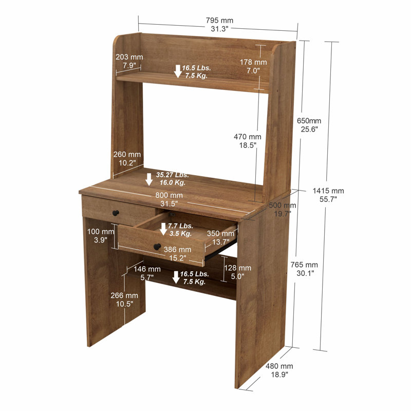 Bureau avec huche Kadie-Louise, Brun
