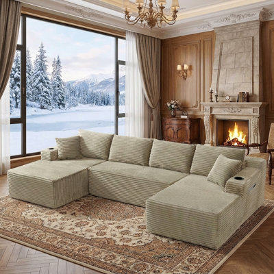 134"Oversized Modular Sectional Sofa Boneless Cloud Couch with Chaise Comfy Sectional Couches for Living Room,Bedroom,Apartment (Green, 134''W U-Shaped)