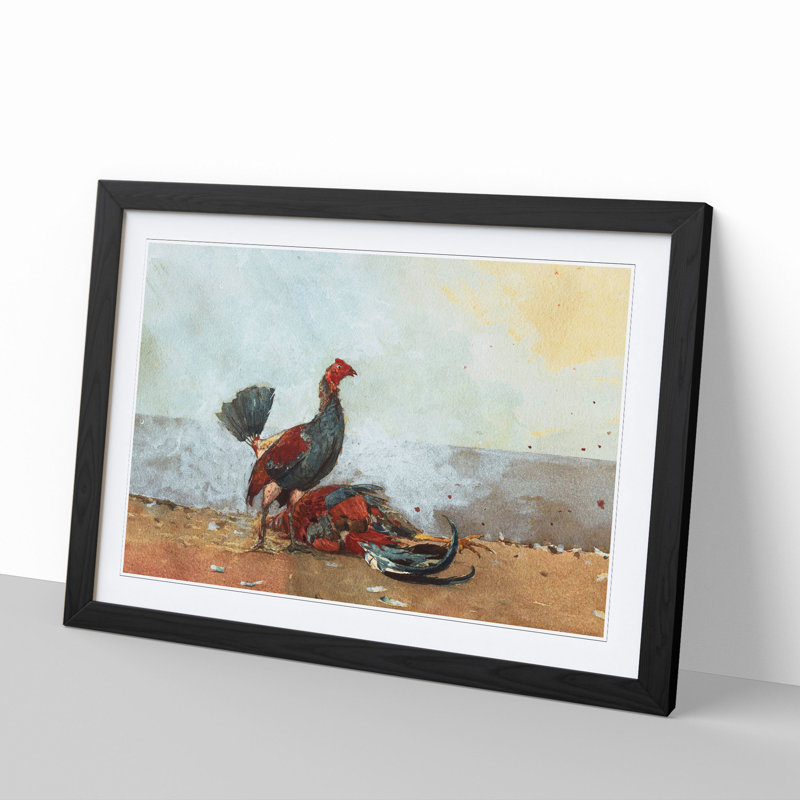 The Cock Fight by Winslow Homer - Picture Frame Painting, 36cm H x 48cm W x 2cm D, Black Framed