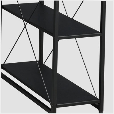 Bureau noir avec tablettes ouvertes et huche