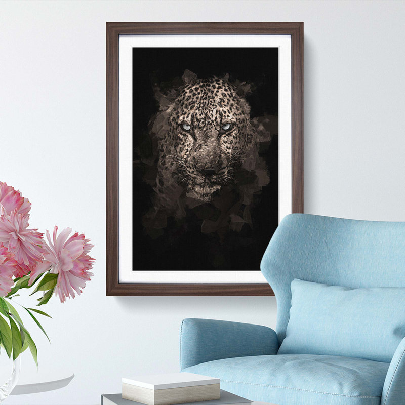 Leopard in the Dark in Abstract - Picture Frame Graphic Art Print on MDF, Walnut Framed, 65cm H x 48cm W x 2cm D