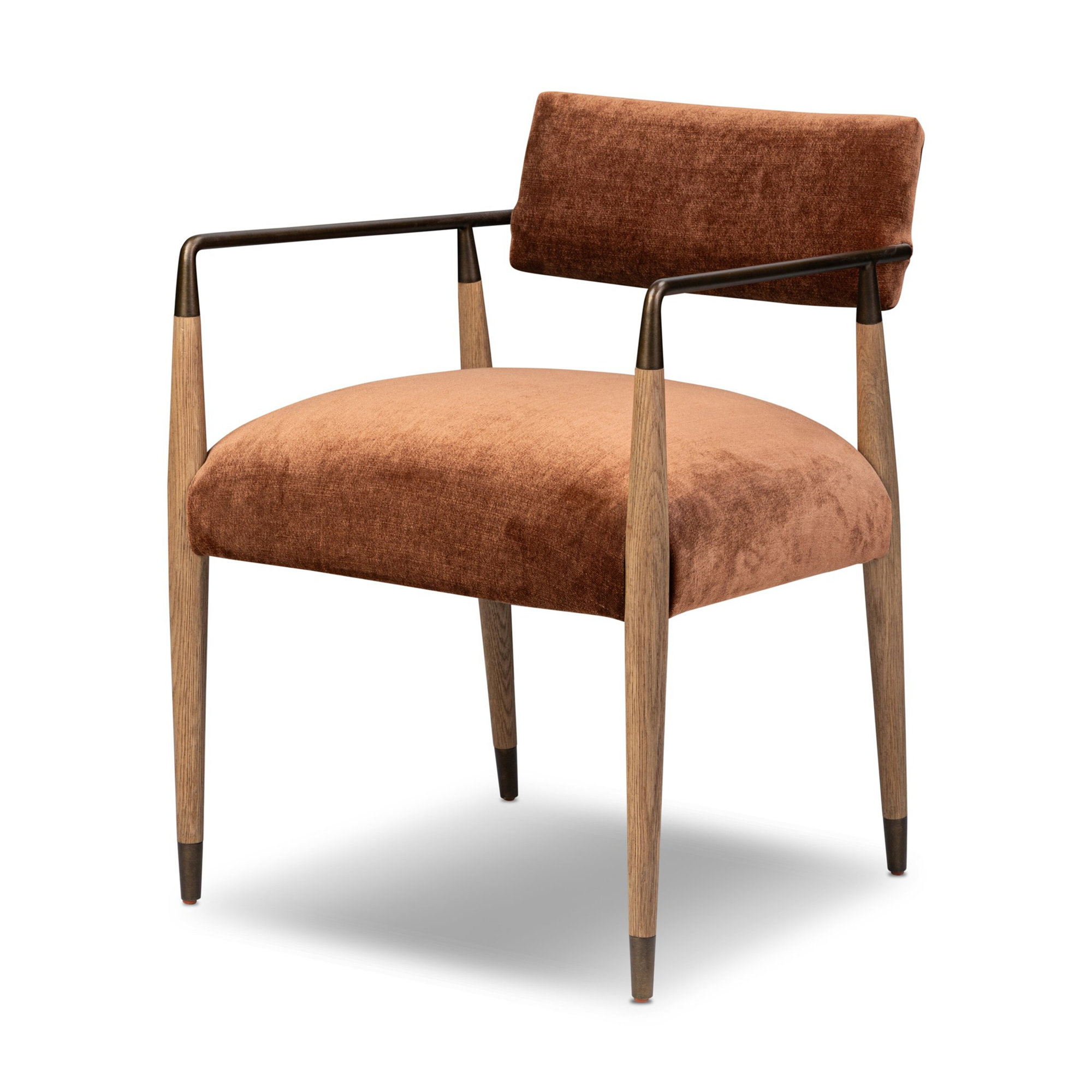Damari Upholstered Arm Chair, Altair Sienna, Drifted Oak/Brushed Brass