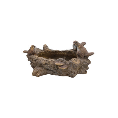 Faux Wood Bird & Mushroom Log Planter
