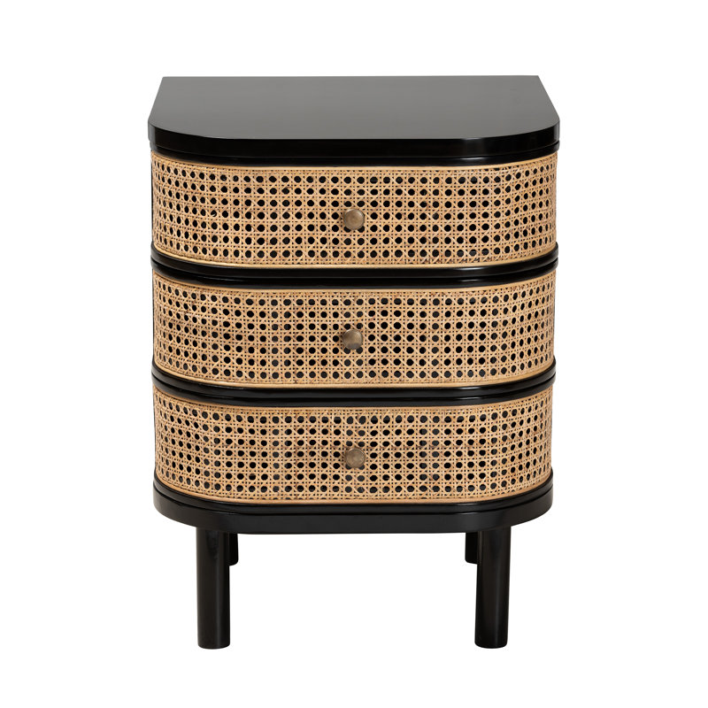 Burgis 3 - Drawer Rattan and Bayur Wood End Table with Storage