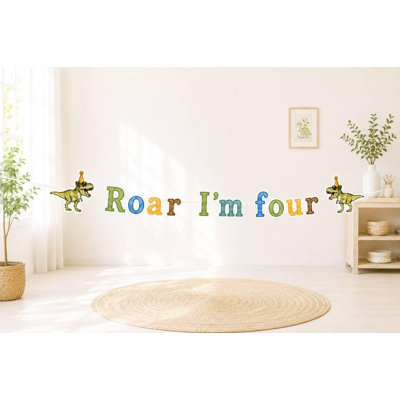 Roar I'm Four Dinosaur Birthday Banner, T-Rex Party Decor