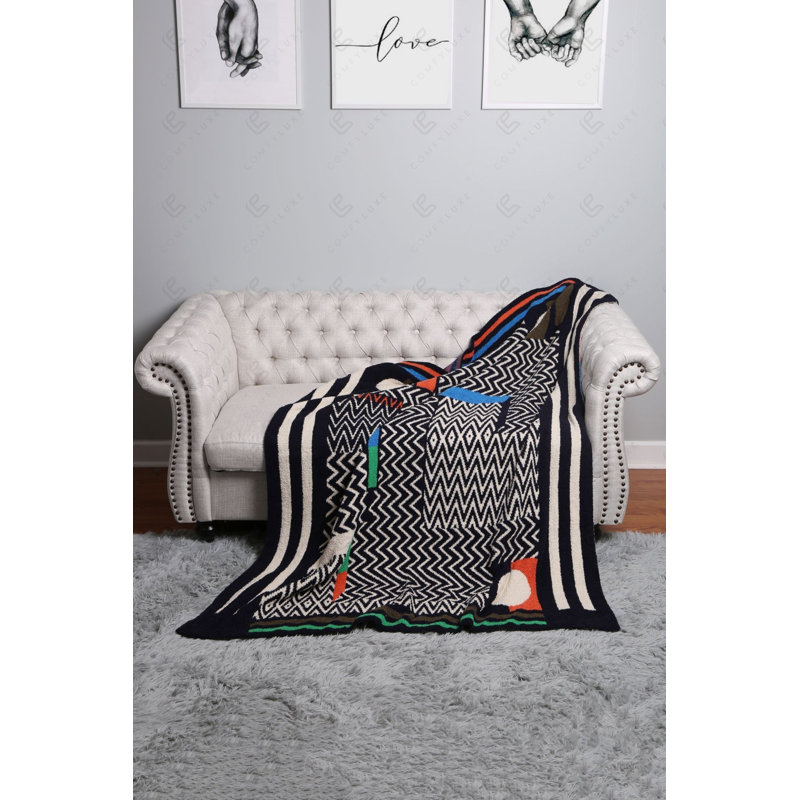 Jeté de luxe à motif géométrique , Marine