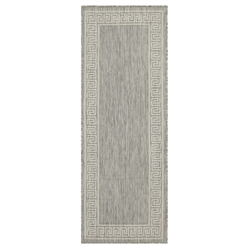 Durable Polypropylene Flatweave Rug - Timeless Silver Border Design For Indoor/outdoor Spaces