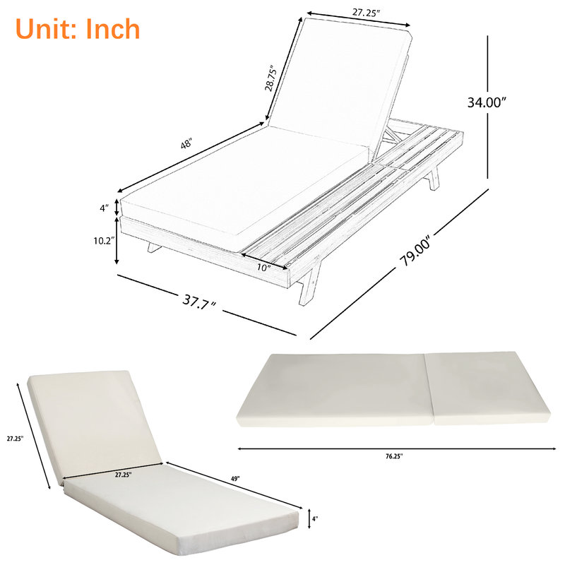 79" Long Reclining Single Chaise, Cream