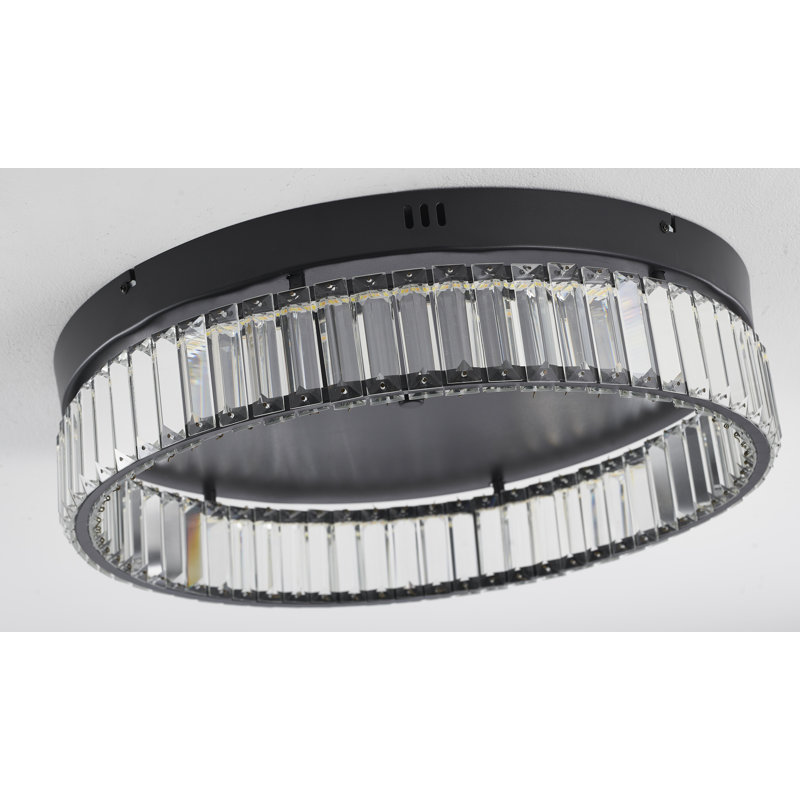 Modern LED Round Crystal Flush Mount , 4.37" H x 20" W x 20" D, Satin Black