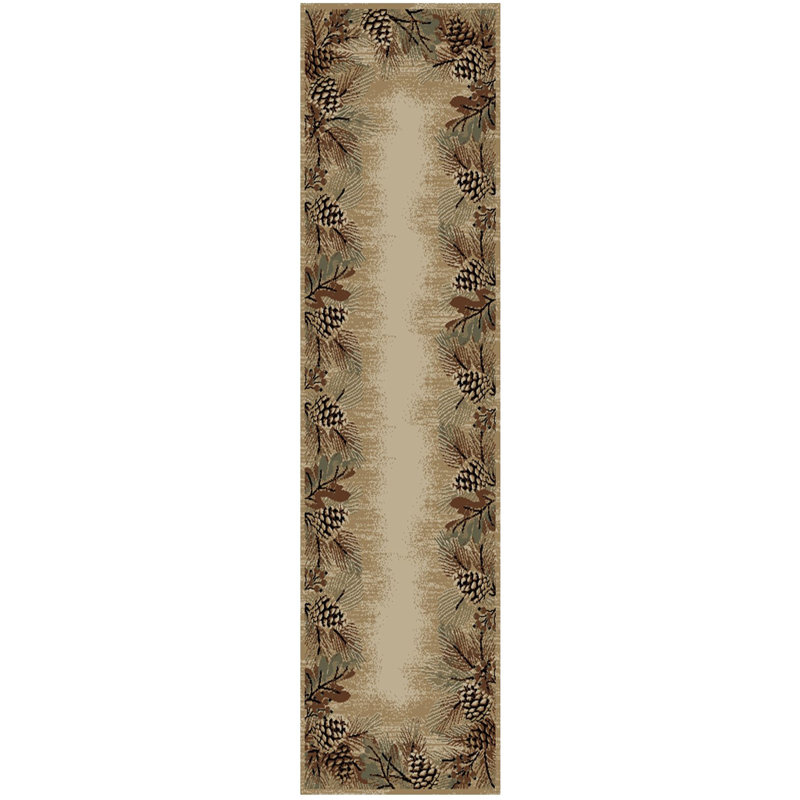 Tapis brun à motif floral Cargin, Tapis de couloir 2 pi 3 po x 7 pi 7 po