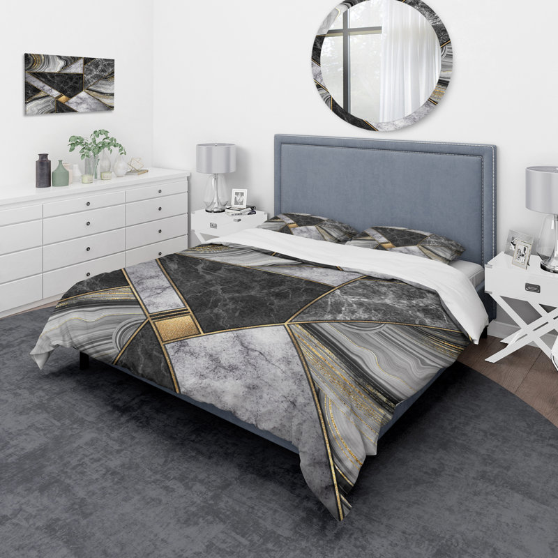 Marble Granite Agate With Touches Of Gold - Modern Duvet Cover Set - Microfiber Polyester, King Duvet Cover + 2 King Shams