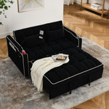 55.51 inch versatile foldable sofa bed in 3 lengths, modern sofa sofa sofa velvet pull-out bed, adjustable back and with USB port and ashtray and swivel phone stand (Grey)