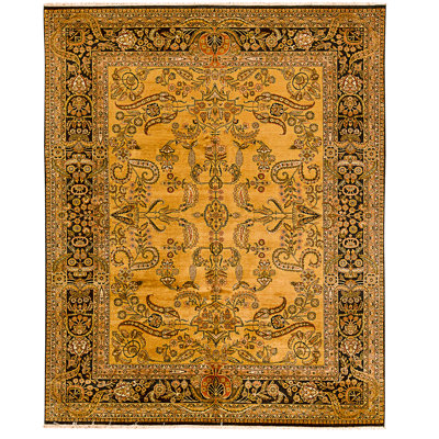 Tapis de haute qualité noué à la main, or et noir