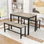 Ensemble de table de salle à manger 3 pièces, table rectangulaire industrielle avec 2 bancs et structure en métal durable-53980546