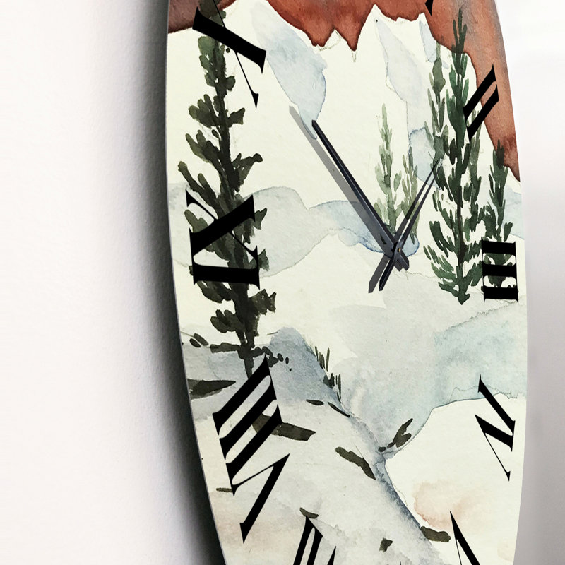 Sapins sur une montagne enneigée - Horloge murale traditionnelle, Petit