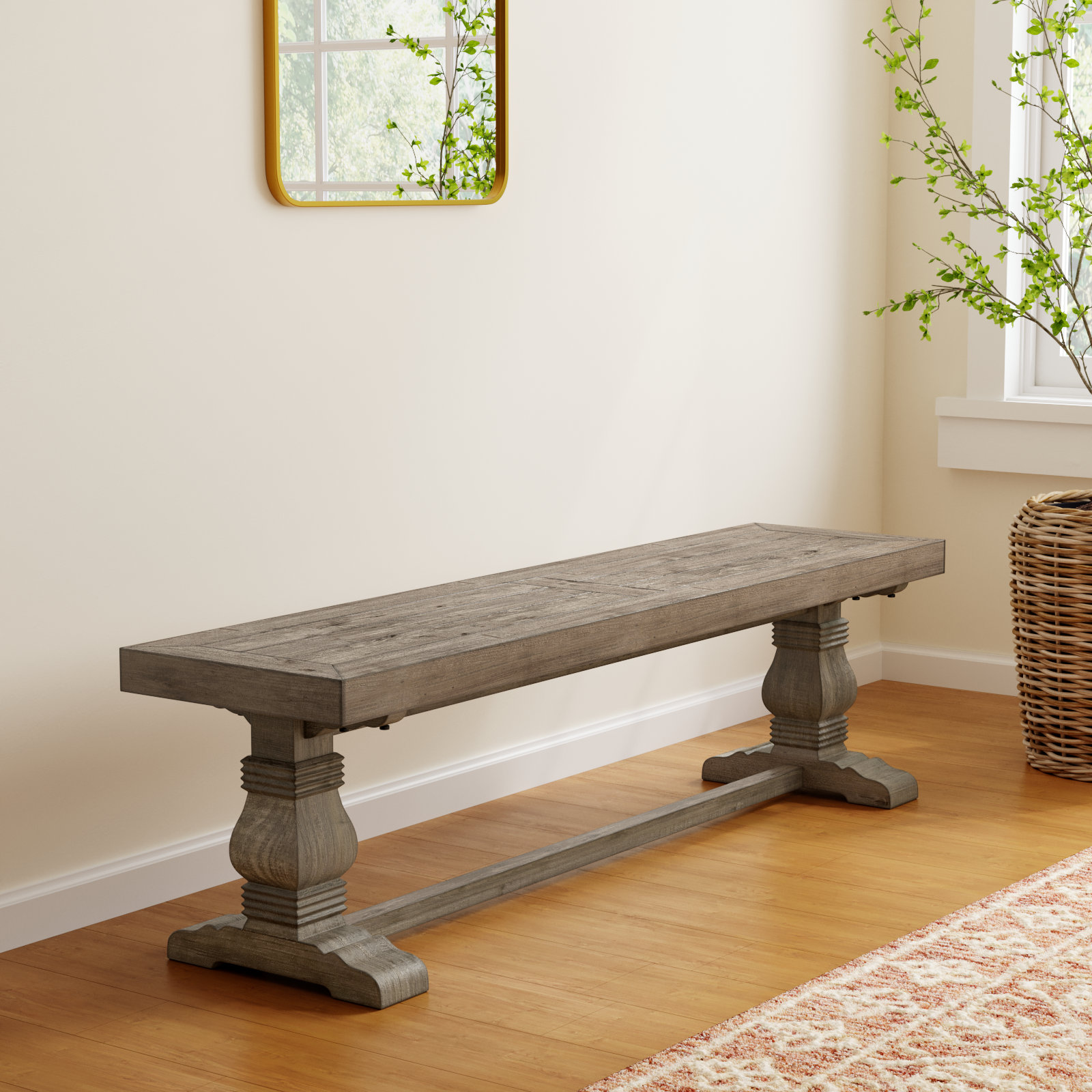 Rosalind Wheeler Kinston 83" Dining Bench, Distressed Brown, 18" H x 66" W x 16"D