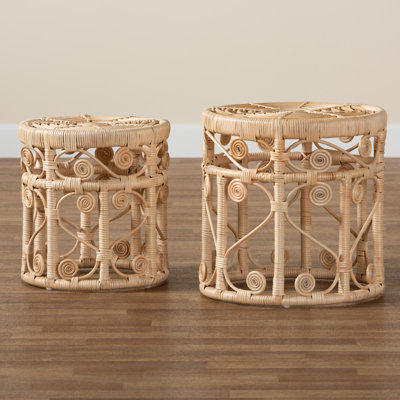 Cabble Frame Rattan Nesting Tables
