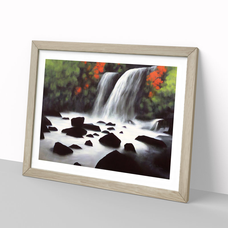Mysterious Waterfall - Single Picture Frame Print, 25cm H x 34cm W, Beige
