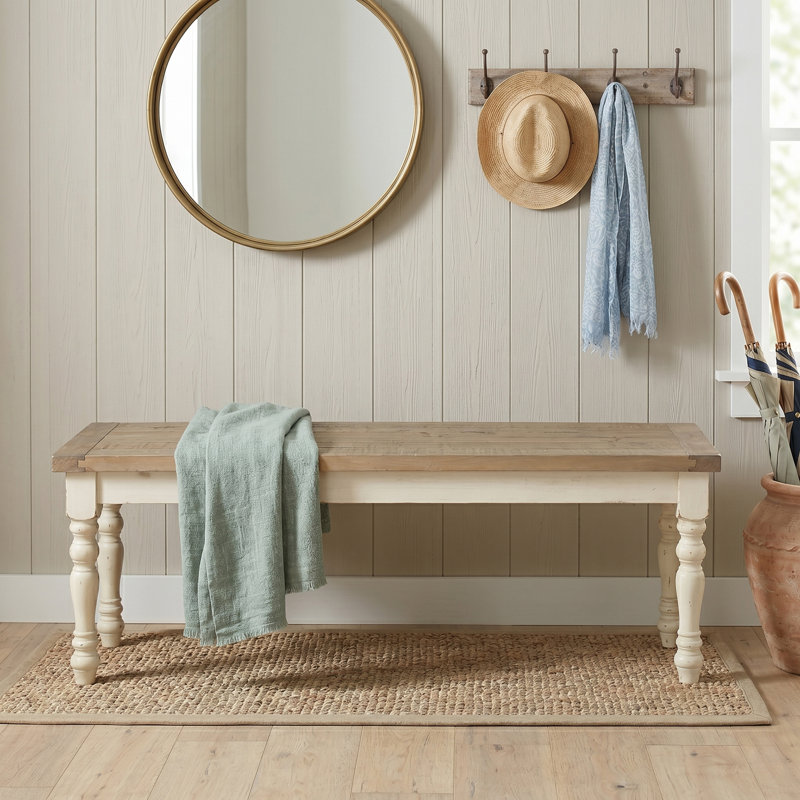 Cierra Solid Wood Bench, Oak/White