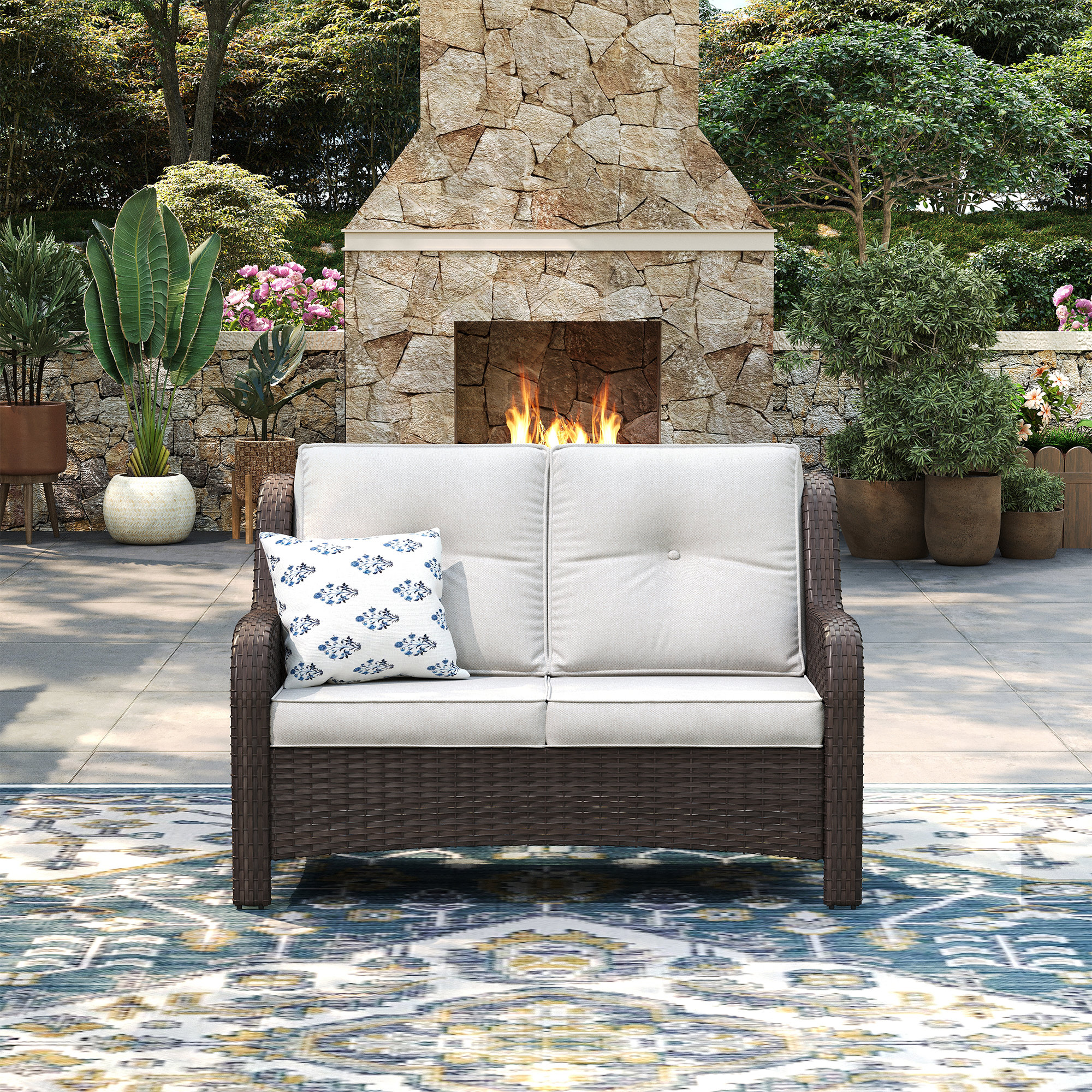 Gallery Detail: Winston Porter Patio Wicker Loveseat With Cushions Reviews