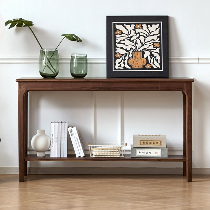 Walnut Solid Wood Rectangular Console Table, 31.5" H x 39.37" W x 13.78" D