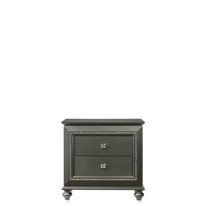 Table de chevet gris métallique avec garniture - beaucoup d'espace de rangement